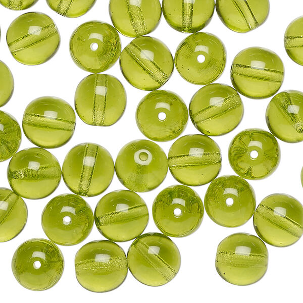 Bead, Czech glass druk 1pkg50, transparent olivine, 8mm round. image number 0