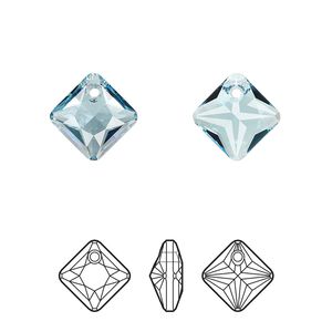 Drop 2pk aquamarine, Crystal Passions® 11.5mm pendant princess cut 6431
