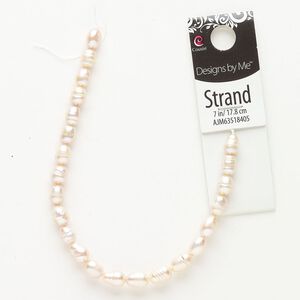 Pearl, cultured freshwater pearl (dyed), pkg/7 inches, 6mm rice, soft pink.