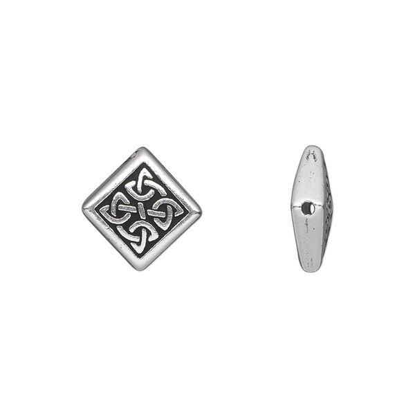 Bead, TierraCast®, antique silver-plated pewter (tin-based alloy), 13mm double-sided diamond with Celtic knot. Sold per pkg of 20. image number 0