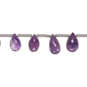 Amethyst 1pkg21, hand-cut top-drilled faceted briolette bead natural graduated 6x4mm-11x6mm