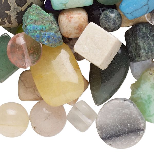 Bead mix, multi-gemstone (natural / dyed / heated / irradiated / man-made), 4mm-19x15mm mixed shapes with 0.5-1.5mm hole, Mohs hardness 3 to 7. Sold per 1/4 pound pkg, approximately 100 beads. image number 0