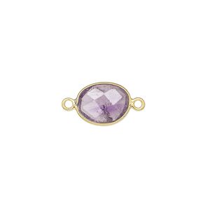Link, amethyst (natural) and gold-finished sterling silver 9x7mm-12x10mm oval with 8x6mm-11x9mm hand-cut double-sided faceted flat freeform oval. Sold individually.