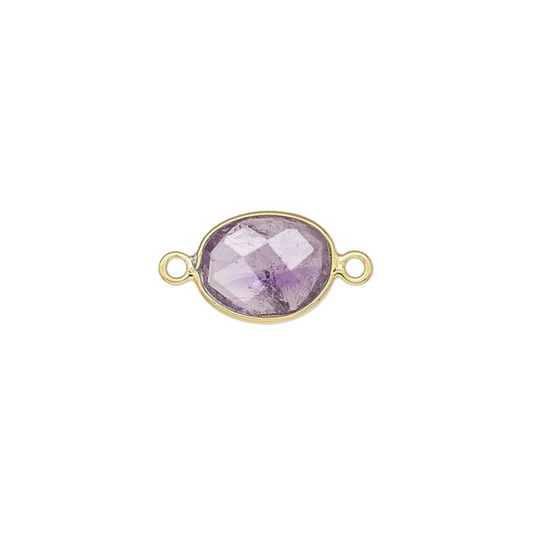 Link, amethyst (natural) and gold-finished sterling silver 9x7mm-12x10mm oval with 8x6mm-11x9mm hand-cut double-sided faceted flat freeform oval. Sold individually. image number 0