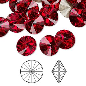 Chaton 48pk light Siam foil back, Crystal Passions® 10.54-10.91mm rivoli SS47 1122