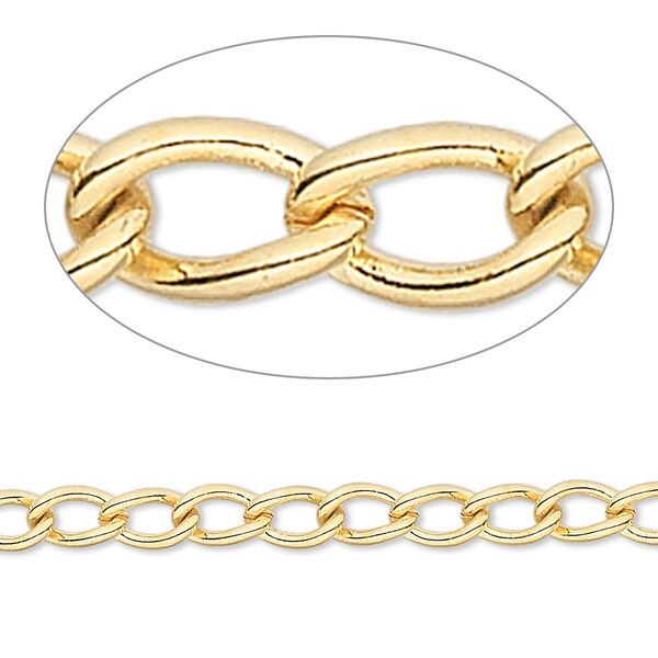 Chain, gold-finished brass, 4mm curb. Sold per pkg of 5 feet. image number 0