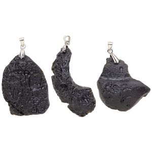 Tektite / steel 1pkg1, freeform nugget pendant 41x21mm-57x42mm