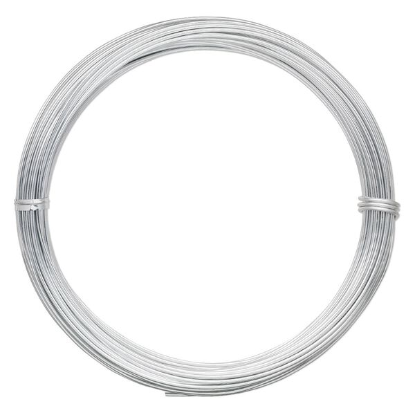 Wire, anodized aluminum, silver, 1.25mm round, 16 gauge. Sold per pkg of 45 feet. image number 0