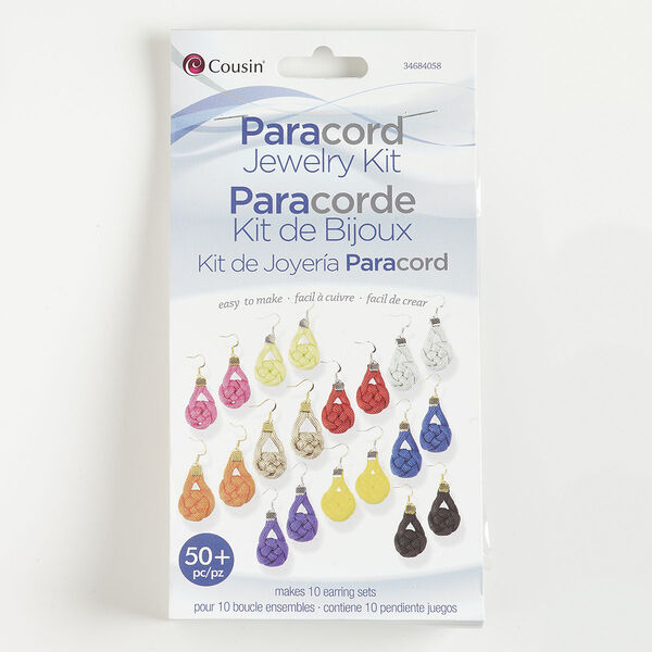 Paracord earring kit, nylon / gold- / silver-finished steel, mixed colors. Sold per set. image number 0