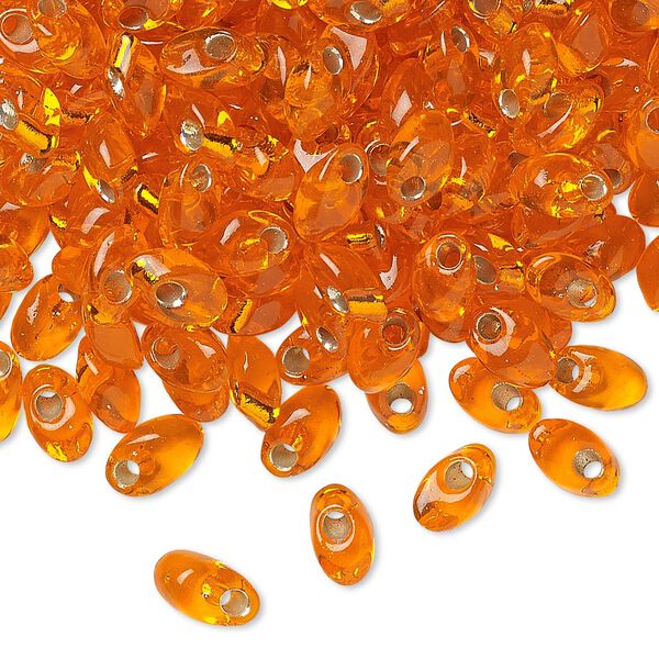 Seed bead, Miyuki, glass, pkg/250g, 7x4mm long magatama, transparent silver-lined orange, (LMA-8). image number 0