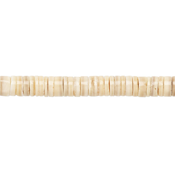 Bead, melon shell (natural), 4-5mm hand-cut heishi, Mohs hardness 3-1/2. Sold per 24-inch strand. image number 0