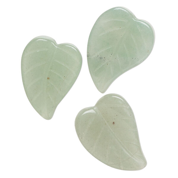 Bead 1pkg3 green aventurine, 28x21mm single-sided carved leaf B grade, natural image number 0
