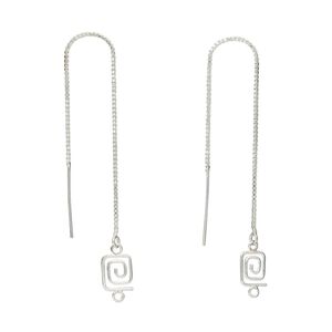 Ear thread 1pkg2 sterling silver, 4.5 inch box chain / swirl square / closed loop, 1 pair