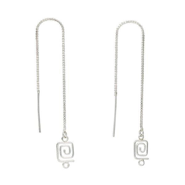 Ear thread 1pkg2 sterling silver, 4.5 inch box chain / swirl square / closed loop, 1 pair image number 0