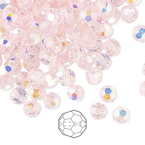 Bead 144pk pink sapphire AB, Preciosa Czech crystal 5mm round