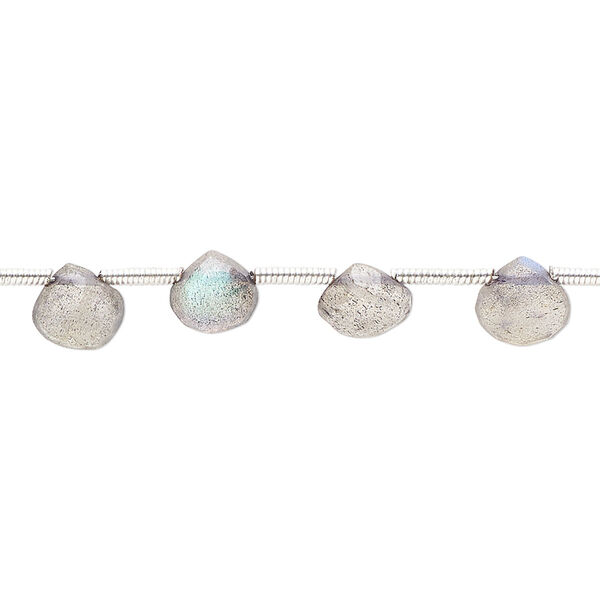 Labradorite 1pkg18, hand-cut top-drilled faceted puffed teardrop bead natural B grade, 6-7mm image number 0