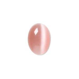 Cabochon, cat's eye glass (fiber optic glass), pink, 18x13mm calibrated oval, quality grade. Sold per pkg of 6.