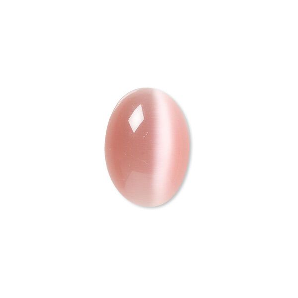 Cabochon, cat's eye glass (fiber optic glass), pink, 18x13mm calibrated oval, quality grade. Sold per pkg of 6. image number 0