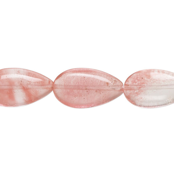 Bead, cherry "quartz" glass, 18x10mm puffed teardrop with 0.6-0.8mm hole. Sold per 15-inch strand. image number 0