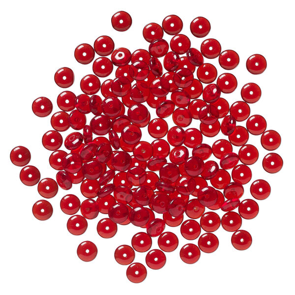 Bead, Czech pressed glass 1pkg150, transparent ruby red, 6x2.5mm rondelle. image number 1