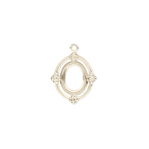 Drop, glue-in, 14Kt gold-filled, 15x13.5mm oval flower with 8x6mm oval setting and open back. Sold individually. image number 0