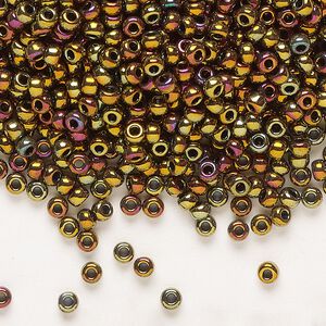 Seed bead, Miyuki, glass, pkg/250g, #8 rocaille, opaque metallic iris bronze (RR-462).