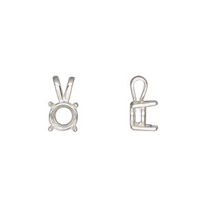 Pendant, Sure-Set™, sterling silver, 7mm pre-notched 4-prong round basket setting. Sold individually.