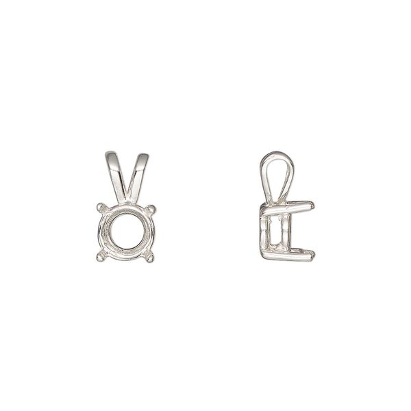 Pendant, Sure-Set™, sterling silver, 7mm pre-notched 4-prong round basket setting. Sold individually. image number 0