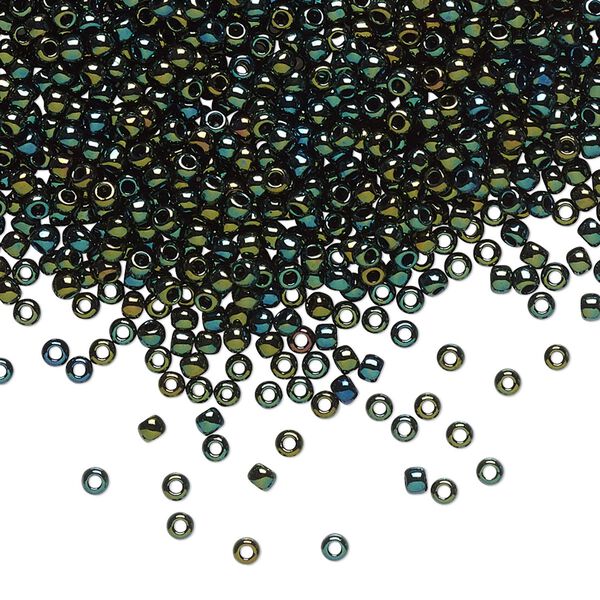 Seed bead, TOHO BEADS®, glass, pkg/7.5g, #11 round, opaque metallic iris green brown (TR-11-84). image number 0
