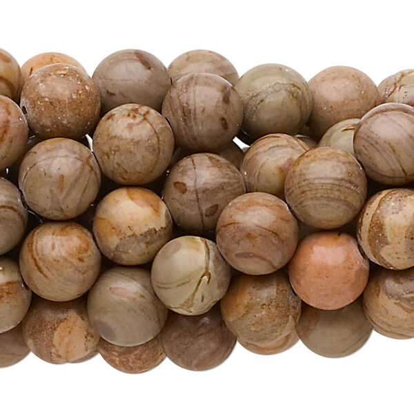 Bead, landscape stone (natural), 8mm round, C grade, Mohs hardness 3-1/2 to 4. Sold per pkg of (10) 15-1/2" to 16" strands. image number 0