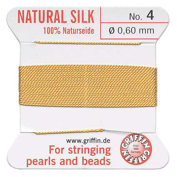 Thread, Griffin, silk, amber yellow, size #4. Sold per 2-meter card (approximately 78 inches). image number 0