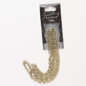 Chain, brass, pkg/30 inches, 3.4mm oval rolo, antique gold finish.