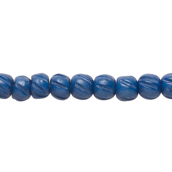 Bead, bone (dyed), blue and black, 6.5x5.5mm corrugated barrel. Sold per 15-1/2" to 16" strand. image number 0
