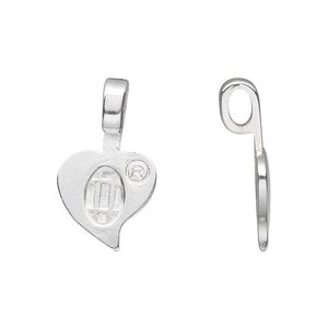 Bail, Aanraku®, glue-on, silver-plated "pewter" (zinc-based alloy), 27x13.5mm with 13.5x13mm heart flat base. Sold per pkg of 25.