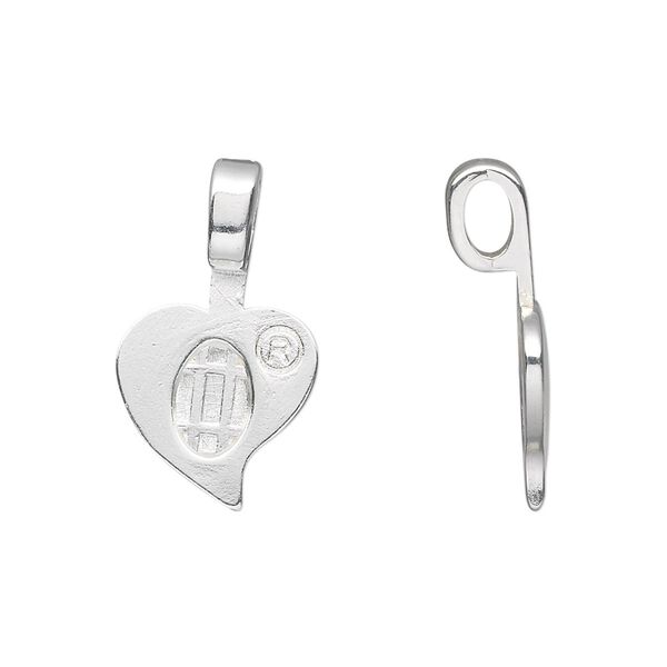 Bail, Aanraku®, glue-on, silver-plated "pewter" (zinc-based alloy), 27x13.5mm with 13.5x13mm heart flat base. Sold per pkg of 25. image number 0