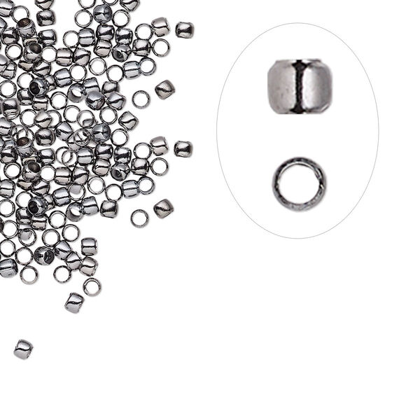 Crimp, gunmetal-plated brass, 2mm round, 1.3mm inside diameter. Sold per pkg of 500. image number 0