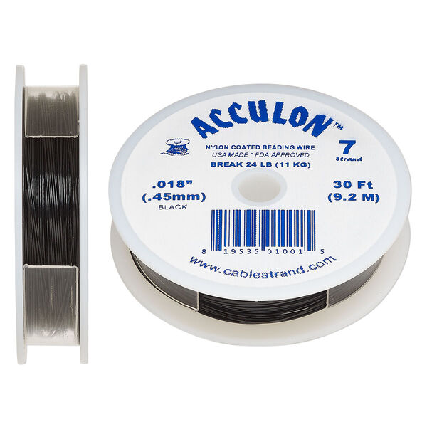 Beading wire, Acculon®, nylon-coated stainless steel, black, 7 strand, 0.018-inch diameter. Sold per 30-foot spool. image number 0