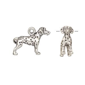Charm, antiqued sterling silver, 19x14.5mm 3D Dalmatian. Sold individually.