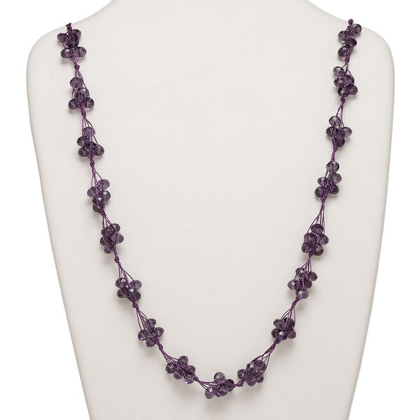 Necklace, glass and nylon cord, purple, 8x6mm faceted rondelle, 32-inch continuous loop. Sold individually. image number 0