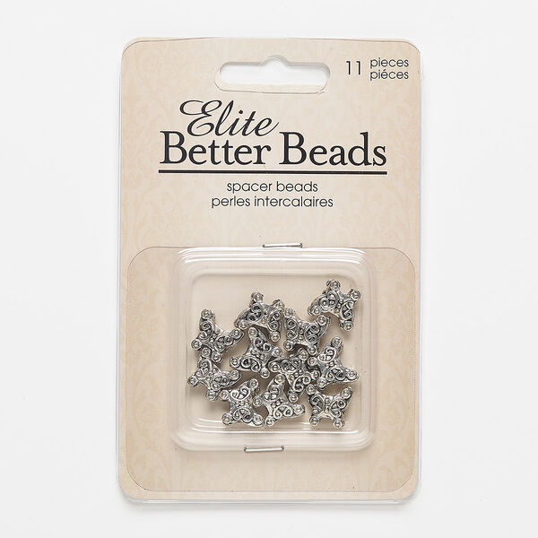 Bead, antiqued silver-finished "pewter" (zinc-based alloy), 11x10mm butterfly, 2mm hole. Sold per pkg of 11. image number 0