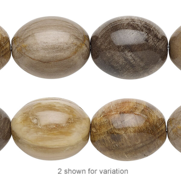 Bead, petrified wood (natural), 19x15mm-20x15mm oval, B grade, Mohs hardness 6-1/2 to 7. Sold per 8-inch strand, approximately 10 beads. image number 0