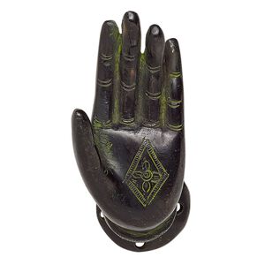 Display, antiqued brass, black and green, 4-1/8 x 1-3/4 x 3-1/2 inch hanging left hand with (3) 1-1/4 inch screws. Sold individually.