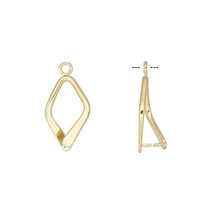 Bail, ice-pick, gold-plated brass, 16x10mm double-sided diamond, 12.5mm grip length. Sold per pkg of 10.