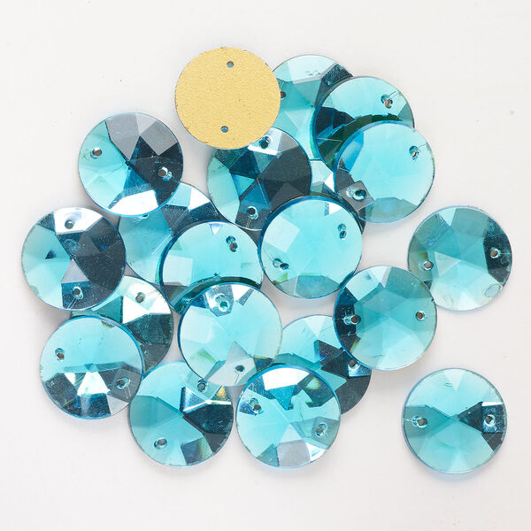 Sew-on 20pk aqua blue foil back, vintage Preciosa Czech crystal 20mm round image number 0