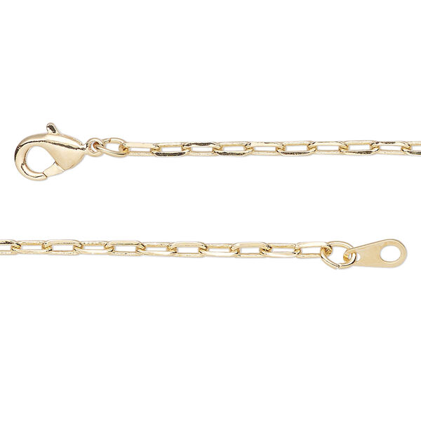 Chain, gold-finished brass, 2.3mm paperclip, 36 inches with lobster claw clasp. Sold individually. image number 0