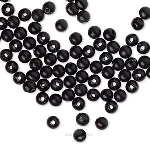 Bead, vintage Lucite®, black, 4mm round. Sold per pkg of 100.