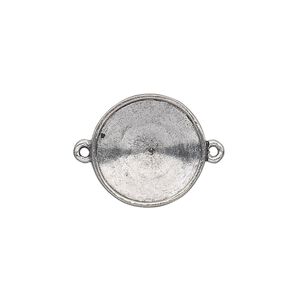 Link, Almost Instant Jewelry®, antiqued pewter (tin-based alloy), 18mm round with 16mm rivoli setting. Sold individually.