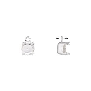 Drop, silver-plated brass, 6mm with SS29 4-prong chaton setting. Sold per pkg of 6.
