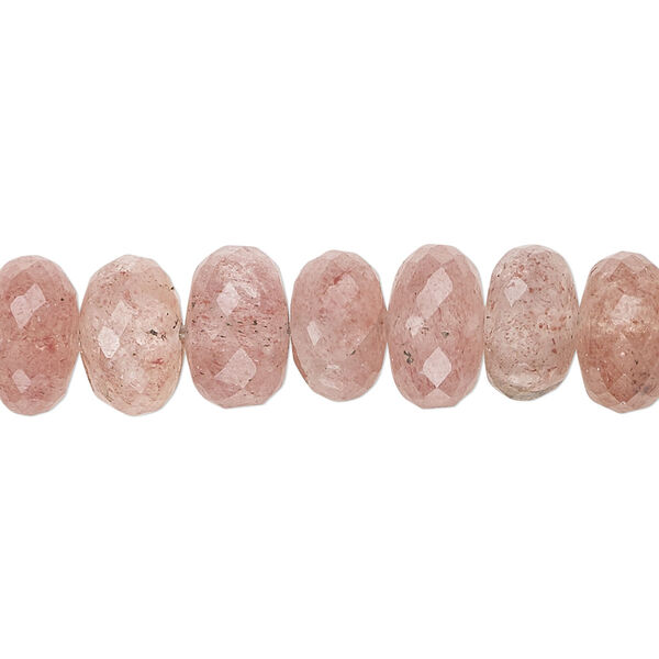Bead, strawberry quartz (natural), 10x6mm-12x7mm hand-cut faceted rondelle, B grade, Mohs hardness 7. Sold per 14-inch strand, approximately 50 beads. image number 0