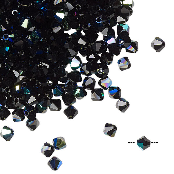 Bead 720pk jet AB, Preciosa Czech crystal 4mm bicone image number 0